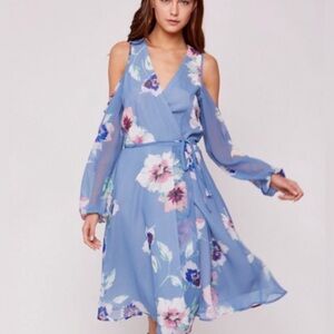 YUMI KIM BLUE DASHING FLORAL COLD SHOULDER DRESS